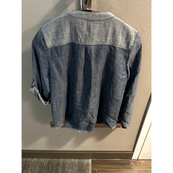 Trina Turk Indigo Kaiko Denim Lyocell/ Linen Blend Blouse Sz M - Picture 3 of 9